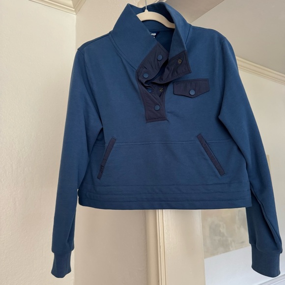 Outdoor Voices Cropped Blue Button-Up Pullover - Picture 1 of 2